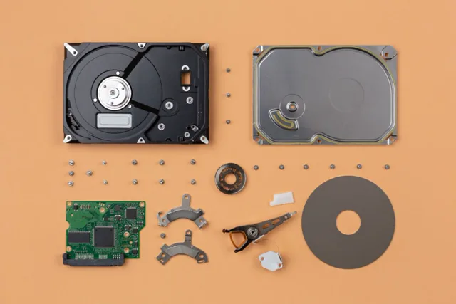 Hard drive components disassembled